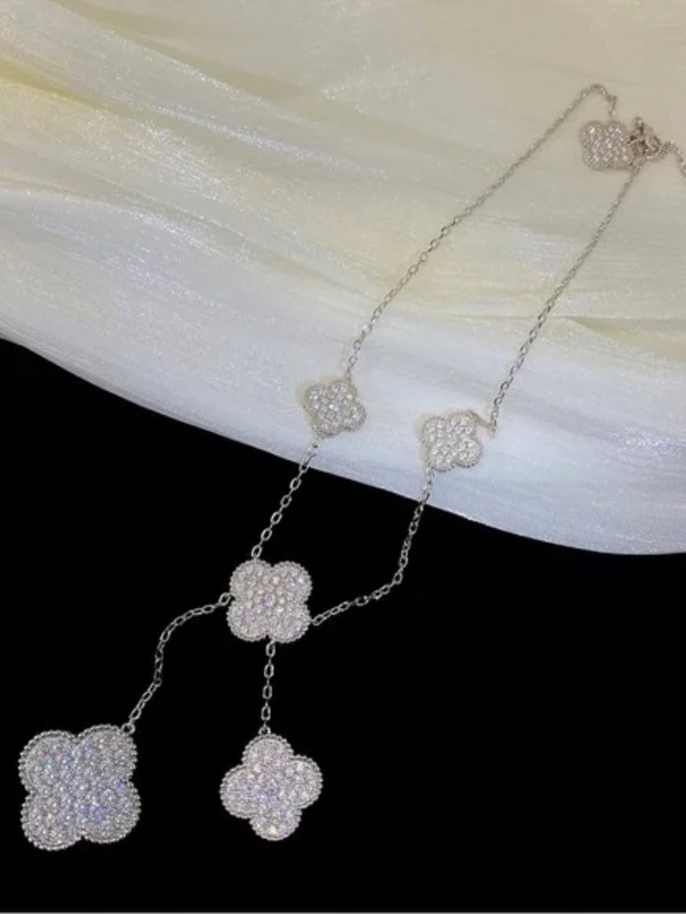 Womens Van Cleef Magic Alhambra Diamond 18k White Gold Lariat Necklace 428$